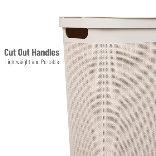Mind Reader Slim Laundry Hamper with Lid, 40L Clothes Basket, Linen Design, Plastic, Ivory - color: Ivory