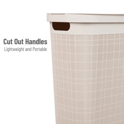 Mind Reader Slim Laundry Hamper with Lid, 40L Clothes Basket, Linen Design, Plastic, Ivory - color: Ivory
