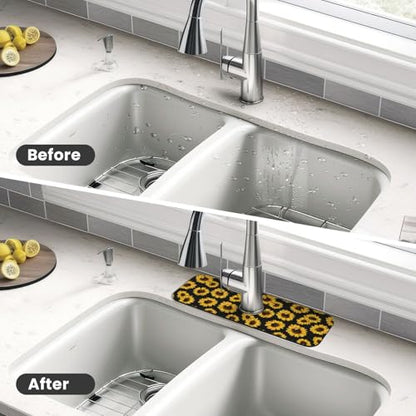 Diatomite Faucet Mat for Kitchen Fast Drying Sink & Bathroom Counter, Super Absorbent Water Sink Protectors Prevent Moisture Buildup, Sink Splash Guard 15×5.5 Inch Sunflower Pattern - color: Sunflowers2