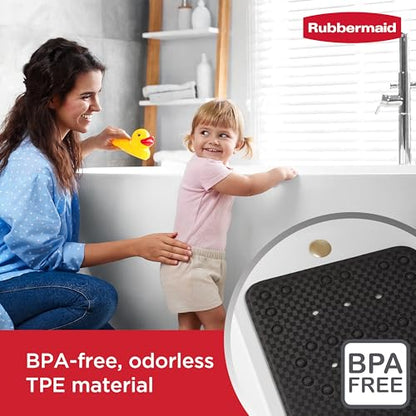 Rubbermaid Soft Foam Bath Tub Shower Mat, Non-Slip Tub Mat with Quick-Drain Holes, 35.88 x 17 Inch BPA-Free Bath Mat for Inside Bathtub or Shower, Black - color: Black