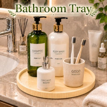 Bamboo Bathroom Organizer Tray for Vanity, Countertop and Sink | Rotating bamboo tray organizes perfume, cosmetics and toiletries on vanities, bathroom counters, sinks or coffee tables.
