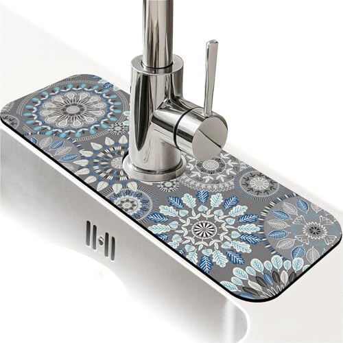 Kitchen Sink Splash Guard，Bohemian flowers Faucet Mat Sink Gadgets-Super Absorbent Fast Drying Mat Drip Catcher for Kitchen, Bathroom,Sink Mat, Dish Drying Mat, Bathroom(15" X 5.5" ) - color: Bohemian flowers