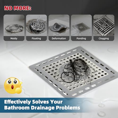 Hibbent Upgraded Shower Drain Hair Catcher for Bathroom Floor 4" Drain, Anti-Clogging Shower Drain Cover, Stainless Steel & Silicone Drain Strainer with Handle, Shower Drain Protector, Grey - color: 4' Light Grey