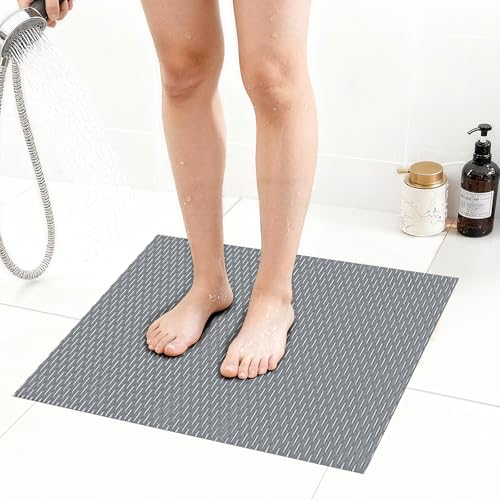 Extra Large Non-Slip Shower Mat, Fast-Dry PVC Bath Stall & Tub Mat, Drain-Hole Design,for Shower Stall Tub for Elderly/Kids，Non Slip Bathroom Safety Accessory，Gray 24"x24" - color: Gray, size: 24" x 24" (Rectangular)