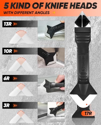 Saker Silicone Caulking Tool 3-in-1 Grout Removal Tool Classic Black | Sealant Finishing Scraper with Stainless Steelhead, Seam Repair Kit for Bathroom, Kitchen, Floor, Window and Sink Joints - style: Classic Black