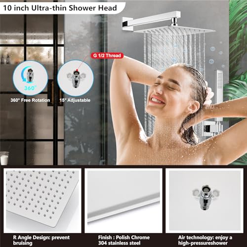 Midanya Shower Faucet Set with Handheld Sprayer,10 Inch,Polish Chrome | Rough-in Shower Valve and Trim Kit Included,Square Rain Head,Wall Mount Shower System,All Metal,Bathroom - color: Chrome, size: 10 Inch