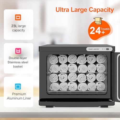 Towel Warmer Cabinet, 23L Large Hot Bath Towel Warmer Heating Use for Facial Spa, Hair Beauty, Salon Equipment and Home- Black - color: Black