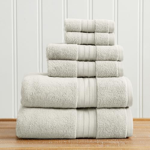 Great Bay Home 100% Cotton 6 Piece Towel Set - Absorbent, Quick-Drying, Classic Bath Towels for Bathroom - Zero-Twist Fibers (Light Grey) - color: Light Grey, size: 6 Piece Set