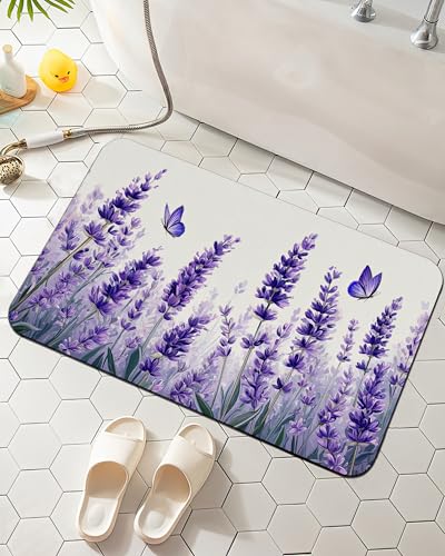 Lavender Butterfly Bath Mat for Bathroom,Washable Cover Floor Rug Carpets Floor Mat Bathroom Decorations 17 * 29.5 Inches for Kitchen Bedroom Indoor - color: Lavender Butterfly