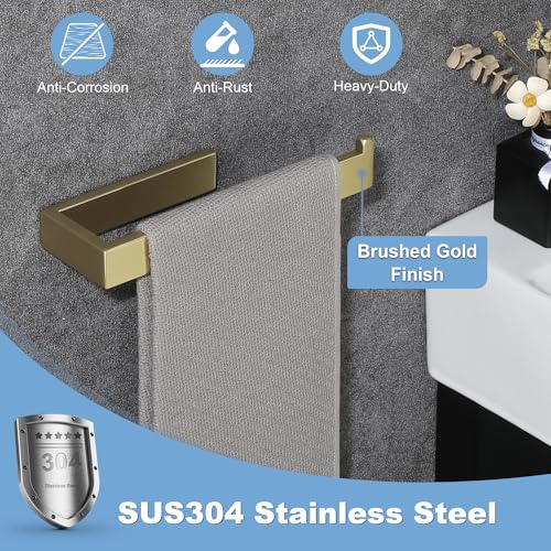 Sayayo Brushed Gold Hand Towel Holder, Towel Bar for Bathroom Wall 10 Inch | SUS304 Stainless Steel Towel Ring, Kitchen Towel Rack Modern Square - color: Brushed Gold