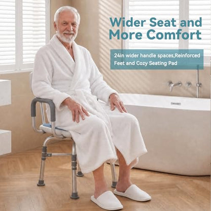 Swivel Shower Chair with Arms and Back, 450lbs Locking Shower Stool for Inside Shower Stall and Bathtub, Height Adjustable Rotating Shower Chair & Seat for Elderly, Adults, Handicap and Disabled - size: 450lbs Heavy Duty Shower Chair
