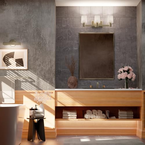 Kichler Adani 3-Light Bathroom Vanity Light, Champagne Bronze | Modern vanity light with opal glass for bathrooms and powder rooms (24" x 8.25"), 55176CPZ - color: Champagne Bronze, size: 24"