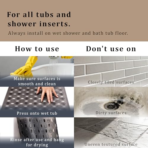 Non-Slip Bathtub Mats Bath Mat Machine Washable with Suction Cups for Tub, 39x15.5 inch, Clear Black - color: Clear Black