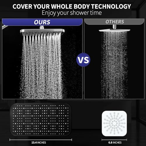 13 Inch Rain Shower Head with Handheld Combo, High Pressure, Chome | Dual Shower Head Square Design, Anti-Clog Technology, Adjustable Rainfall-Power Jets