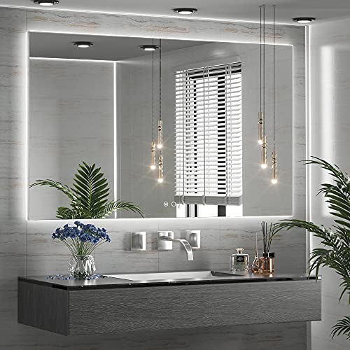 60 x 40 LED Backlit Bathroom Mirror with Light,3 Color White/Warm/Natural,Anti-Fog Lighted Mirror,Dimmable,Vanity Mirror,Wall Mounted - color: Backlit-3 Color, size: 40"L x 60"W