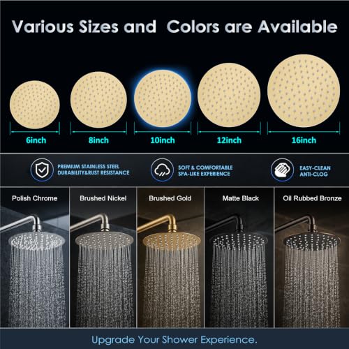 Midanya Round Rain Shower Head,High Pressure,Brushed Gold 10 Inch | 360°Swivel,Ceiling or Wall Mount,Waterfall Full Body Coverage,Bathroom Remodel,Stainless Steel Large Rainfall Shower Head - color: Gold, size: 10 Inch