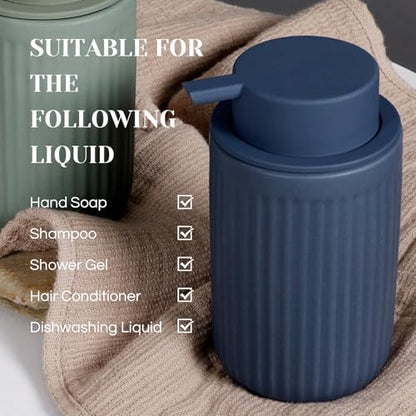 INGOFIN Ceramic Foaming Soap Dispenser - 12oz Foam Hand Soap Dispenser Bathroom, Modern Refillable Dish Dispenser with Pump for Kitchen, Matte Blue - color: Foam-blue
