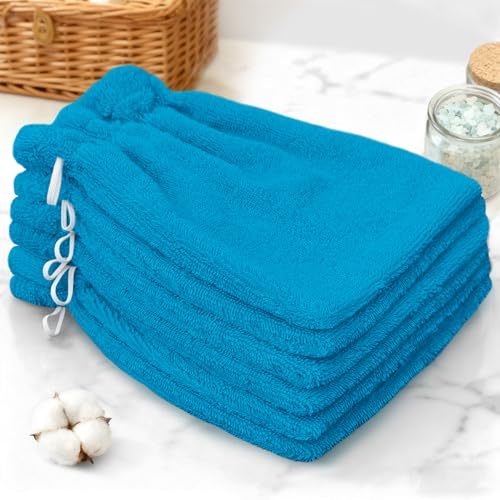 VOOVA & MOVAS Bath Mitts,Sky Blue 6.3x8.3 in,European Style with Loop | 100% Cotton, 6 Pack, Sky Blue, Soft & Absorbent, No Fade, Ice Pack Pocket, Quick Dry, for Shower & Gym - color: Sky Blue, size: 6PC Bath Mitts