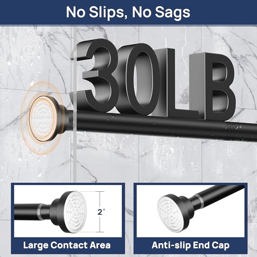 ENJOYBASICS 2 Pack Tension Curtain Rod, 32-66" Adjustable, Stable, Black | Secure Hold with Strong Spring & Non-Slip Ends, No-Drill, No Tools, Sag-Resistant, Waterproof, Fits Windows, Showers & Closet - color: Black, size: 32-66"