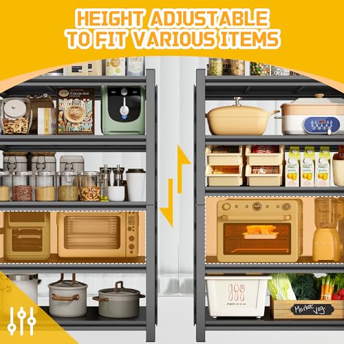 Kitchen Storage Shelves, Heavy Duty Shelving Unit, 5-Tier Adjustable Pantry Shelf, Food and Beverage Storage Shelves, Durable Metal Shelving, Appliance Storage, Black (36" W*16" D*72" H) - size: With Fences-5 Tier-72"H*36"W*16"D