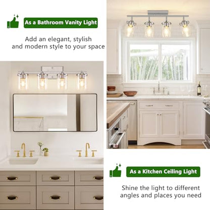 FadimiKoo 4-Lights Brushed Nickel Kitchen Lighting Fixtures Ceiling, Black Semi Flush Mount Ceiling Light with Clear Glass Shades, Adjustable Close to Ceiling Lamp for Dining Room Hallway Bedroom - color: Brushed Nickel, size: 4-Lights