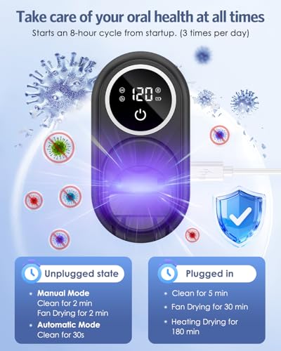 Toothbrush Sanitizer Holder, Upgraded UV Toothbrush Holder with Dual-Mode Clean & Fan Dry, LED Smart Screen, Auto-Inductive Cover, Toothbrush Wall Mounted Cleaner Organizer for Bathroom, Trip - color: Black