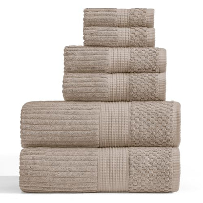 100% Cotton Bath Towel Set | 6-Piece Set | Textured | Cobblestone - color: Cobblestone, size: 6 Piece Set