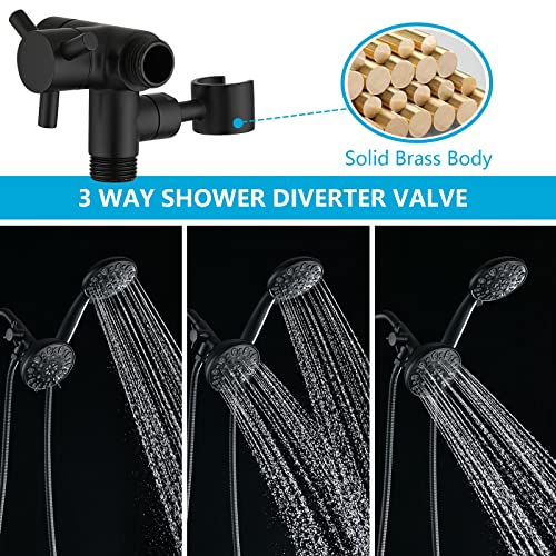 PDPBath Solid Brass 3 Way Shower Arm Diverter Valve with Handheld Holder for Dual Shower Heads with G1/2 Universal Connection - Matte Black - color: Matte Black-2