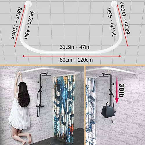 U Shaped Shower Curtain Rod (Both sides: 31.5"-47",Middle: 34.7"-43") Adjustable True 304 Stainless Bathroom Bathtub Shower Curtain Rod Rack White - color: U Shaped White, Length on both sides: 31.5"-47",Middle width:34.7"-43", size: U Shaped