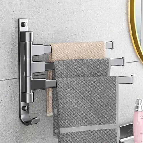 Towel Rack,180° Swivel Towel Rack,Advanced Materials Multi-Arm Towel Bar,Space Saving Wall Mounted Towel Holder with Hook,Rustproof Swing Out Towel Hanger for Bathroom,Kitchen(Black,3 Poles) - color: Black, size: 3 poles