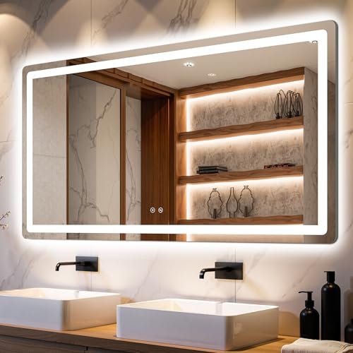 30x55 LED Bathroom Vanity Mirror with Lights, Anti-Fog, Dimmable | Front & Backlit with 3 Color Modes and Memory, 5mm Shatterproof Glass, Plug-in or Hardwired, Horizontal or Vertical - size: 30"L x 55"W