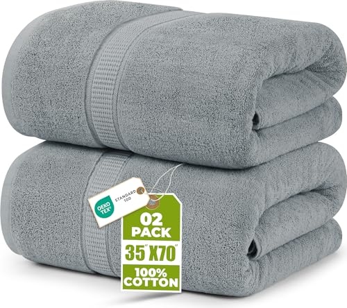 Utopia Towels Luxurious Jumbo Bath Sheet 2 Piece, 600 GSM, 35 by 70 Inches, 100% Ring Spun Cotton, Highly Absorbent and Quick Dry Extra Large Bath Towel, Super Soft Towel, Cool Grey - color: Cool Grey, size: 2 Piece Bath Sheet