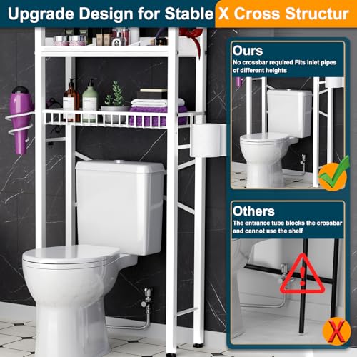 Over The Toilet Storage Cabinet,4 Tier Bathroom Organizer and Storage With Adjustable Shelf Waterproof Feet Pad and Basket Multifunctional Space Saver Freestanding Bathroom Shelves With Dividers White - color: White