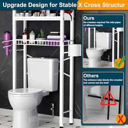 Over The Toilet Storage Cabinet,4 Tier Bathroom Organizer and Storage With Adjustable Shelf Waterproof Feet Pad and Basket Multifunctional Space Saver Freestanding Bathroom Shelves With Dividers White - color: White