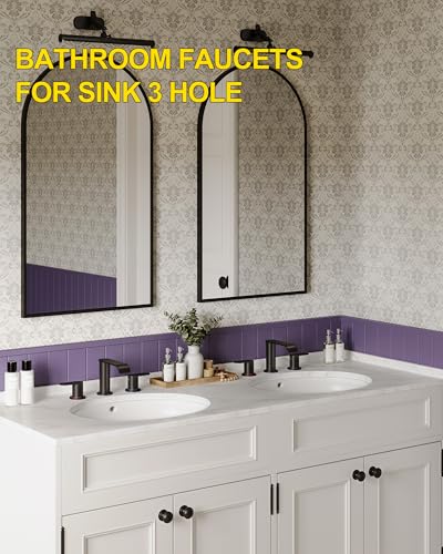 2 Pack Matte Black Waterfall Bathroom Faucet for Sink 3 Hole 8 Inch | Widespread Bathroom Sink Faucets with Pop-up Drain Supply Lines Stainless Steel 2-Handle Bathroom Sink Faucet by Homevacious - color: Matte Black X 2, size: 8 Inch Widespread