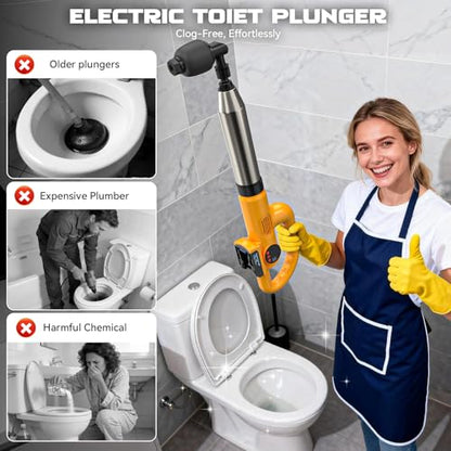 Ecarke 2-in-1 Electric Toilet Drain Unclogger & Air Pump – Compatible with DeWalt 20V Battery (Tool Only), LCD Digital Pressure Display, 5 Attachments for Sink, Shower & Outdoor Inflation (Tool Only)