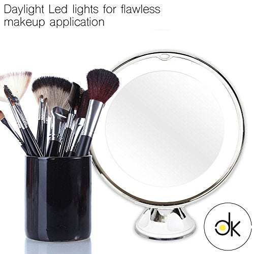 Dayaki Travel Lighted Magnifying Makeup Mirror - 10x Magnification, Tabletop Mount, 38.48 Square Inches