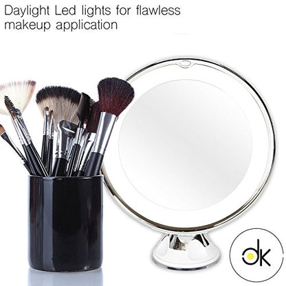 Dayaki Travel Lighted Magnifying Makeup Mirror - 10x Magnification, Tabletop Mount, 38.48 Square Inches