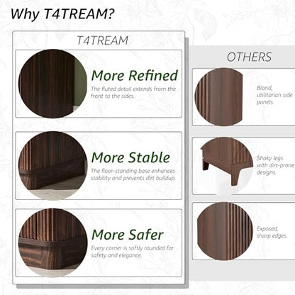 T4TREAM 36" Fluted Bathroom Vanity with Single Sink, Dark Walnut | Integrated Ceramic Sink, Large Storage Cabinet, Adjustable Shelf, 3 Drawers, Three pre-drilled faucet holes, Mid-Century - color: Dark Walnut, size: 36" (Single Sink)