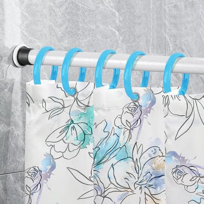 Light Blue Shower Curtain Hooks - 12 Pcs Circular Plastic Shower Curtain Rings for Bathroom - O Shaped Sky Blue Shower Hooks Rings for Shower Curtain Rod - color: Light Blue