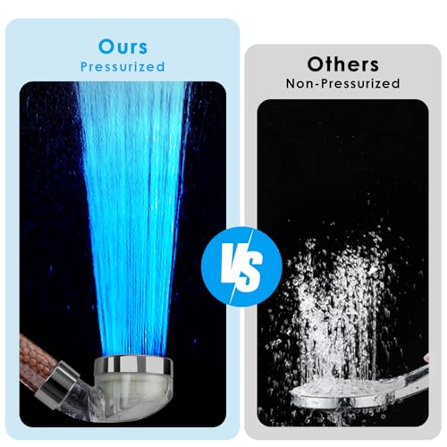 Vacto Temperature Controlled 3-color Changing Shower Head Kit, Water Saving Showerheads with Filtration Beads, LED High Pressure Handheld Shower Head Set (No Hose and Bracket) - color: Temperature Controlled Shower Head (No Hose & Bracket)