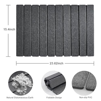 Stone Drying Mat for Kitchen Counter, 24"L x 16" W Quick Stone Dish Drying Mat Diatomaceous Earth Super Fast Absorbent Collapsible Countertop Kitchen Mats Grey