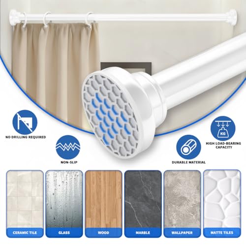 White Shower Curtain Rod 39-70 Inch Integration Tension Curtain Rod, Load 44LBS No Splice 304 Stainless Steel Adjustable Spring Heavy Duty Tension Rods for Bathroom Windows No Drill Non Slip - color: White, size: 39-70 Inch