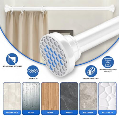 White Shower Curtain Rod 39-70 Inch Integration Tension Curtain Rod, Load 44LBS No Splice 304 Stainless Steel Adjustable Spring Heavy Duty Tension Rods for Bathroom Windows No Drill Non Slip - color: White, size: 39-70 Inch