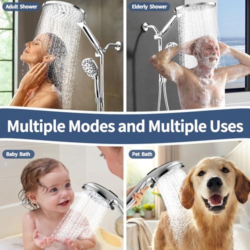 High Pressure Dual Shower Head with Handheld Spray Combo | 9 Spray Modes Handheld Showerhead, Double Rainfall Structure, Waterfall Shower Equipped with 79-Inch Hose, Chrome Finish - color: Chrome