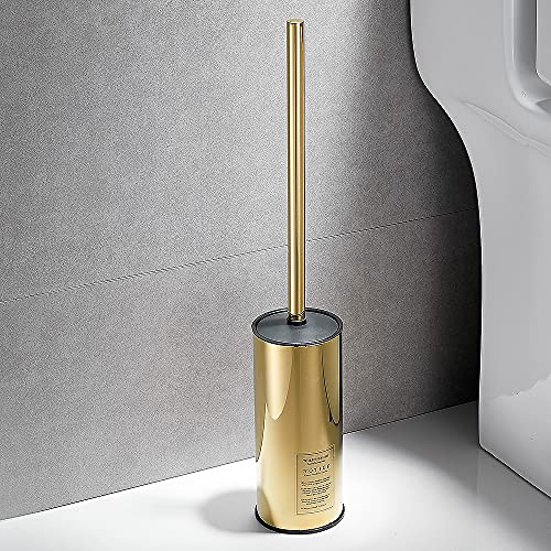 Freestanding Toilet Brush Holder for bathrooms 304 Stainless Steel Toilet Brush Stand Round Storage and Organization Rust Resistant 18-inch high Polished Gold Finished - color: 18-inch Round High Polished Gold
