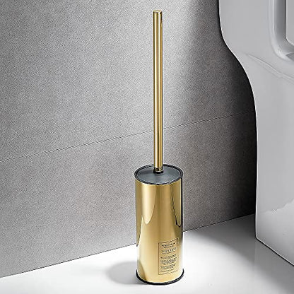 Freestanding Toilet Brush Holder for bathrooms 304 Stainless Steel Toilet Brush Stand Round Storage and Organization Rust Resistant 18-inch high Polished Gold Finished - color: 18-inch Round High Polished Gold