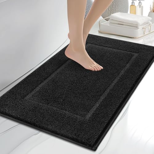 anllugs Bathroom Rugs, 20" x 30" Soft Bath Rugs, Black | Non-Slip, Super Absorbent, Machine Washable, Quick Dry, Bath Mats for Shower and Bathtub, TPR Backing - color: Black, size: 20" X 30"
