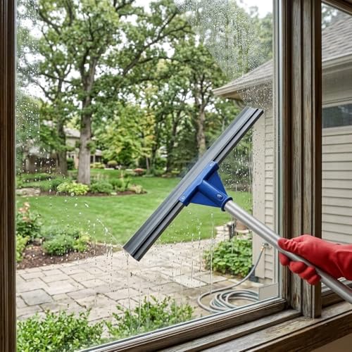 Floor Squeegee for Concrete Floor, 17.5" Heavy Duty Squeegee Broom for Floor, Commercial Scrubber Mop with Extendable Long Handle, Bathroom Tile Shower Glass Window