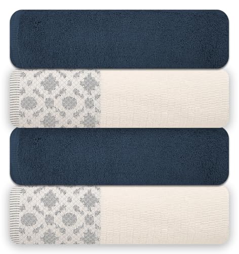 ELITE 4 Pack Luxury Jacquard Bath Towel Set – 100% Cotton, 600 GSM Ultra Soft & Absorbent Towels – Elegant Floral Pattern – 4 Large Bath Towels 27"x54" for Bathroom, Gift Spa & Hotel (China Blue) - color: China Blue